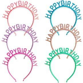 Melbelia Birthday Headband 6Pcs Rainbow Happy Birthday Headband Birthday Tiara for Toddlers Kids Teens Girls