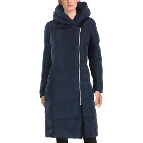 Cole Haan Women's Long Size Zip Hooded Quilted Down Coat, X-Large