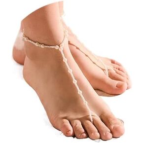 Aularso Pearl Barefoot Sandals Beaded Ankle Bracelets Layered Wedding Anklets Toe Ring Foot Chain Beach Feet Jewelry for Women and Girls(2PCS)