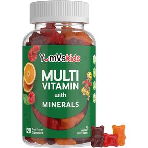 YUM-V'S Multivitamin Chewable Kids Jellies Fruit Flavor ; Dietary Supplement W Vitamins & Minerals – Vitamin D 600 Iu Vitamins B12 B6 E C A Zinc Kosher Halal Gluten Free 120 Count Multi in Kuwait