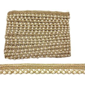 Goelx Moti Lace 9 Mtr / 9.8 Yards Border for Dresses, Sarees, Suits, Blouses, Dupattas, Bags, Art & Craft - Gold