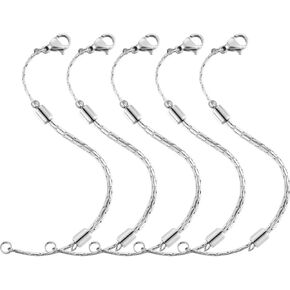 Stainless Steel Necklace Extender Chain Adjustable Silver Necklace Chain Extender with Lobster Clasp for Necklace Bracelet Jewelry Making(5 Pcs)