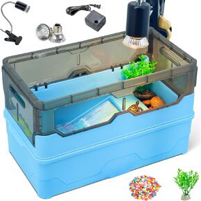 Turtle Habitat Tank Kit– Fresh Filtration, Waterplay Fun, Diverse Living, Heat Lamp, Water Pump and Convenient Water Changes in Turtle cage (Green, XL)