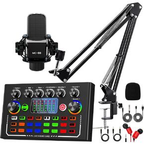 Podcast Equipment Bundle, All-in-One Audio Mixer with Condenser Microphone for Live Stream Record Game, Live Streaming, Podcast Recording, PC, Smartphone,TikTok,YouTube