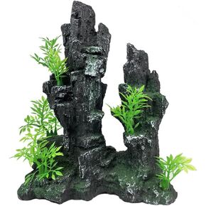 GOLOMOZ Large Fish Tank Decorations Fish Tank Decor Aquarium Rock Mountain View Aquarium Ornament Tree House Cave Fish Tank Rocks for Large Fish Tank Glofish Tank Decorations - 13 Inches Long