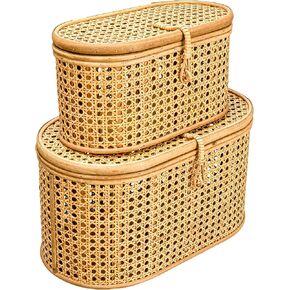 Creative Co-Op Modern Decorative Oval Woven Rattan, Set of 2 Sizes, Dark Brown Finish Storage Box