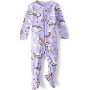 The Children's Place Baby Girls' and Toddler Long Sleeve Zip-Front One Piece Footed Pajama Snug Fit 100% Cotton, Giraffes, 3T