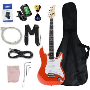 جيتار كهربائي 39 بوصة كامل الحجم مصنوع من الخشب الصلب SSS نمط الالتقاط للمبتدئين مجموعة كاملة مع الملحقات والحقيبة والأشرطة (فضي) in Kuwait