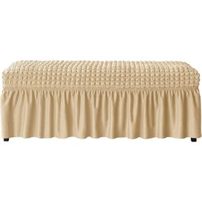 imonofit 3D Spandex Seersucker Bench Cover for Dining Room, Soft Stretch Upholstered Bench Seat Slipcover for Kitchen and Bedroom, Washable Removable Dining Bench Protector,Beige