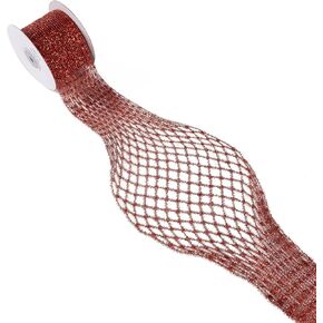 CSZD RIBBON Gold Stretchable Glitter Metallic Mesh Ribbon Wired Web Ribbon Wide 2.5" to 7" for Christmas Tree,Wreaths,Home Decor, Gift Wrapping, DIY Crafts, 2.5" x 5Yards x 1 Rolls (Gold)