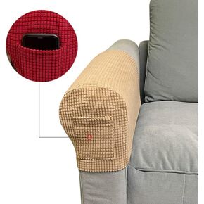 SXNING 2 Pcs Couch Arm Covers Polyester Anti- Slip Armchair Cover Armrest Cover for Chairs Sofa Stretch Armrest Covers Furniture Protector Washable Armchair Slipcovers (Grey with Pocket) in Kuwait