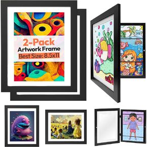 Nest & Nourish Kids Artwork Frame - 8.5x11 Changeable Art Storage Holds up to 60 Pages - Free QR Coloring Pages - Children Mountable Art Display Schoolwork, Crafts, Home Hanging Art Projects (Black) in Saudi Arabia