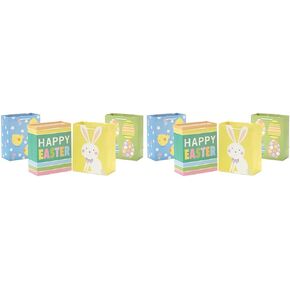 Hallmark 9" Medium Easter Gift Bag Bundle (4 Bags: "Happy Easter," Stripes, Eggs, Bunny) for Kids, Grandchildren, Nieces, Nephews
