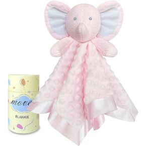 MOVEPAI Pink Elephant Baby Security Blanket Loveys for Babies Girls, 16" Soft Baby Lovey Blanket, Baby Snuggle Toy Stuffed Animals Blankie, Baby Girls Gifts for Infant and Toddler