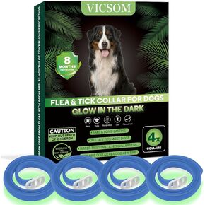 4 Pack Flea Collar for Dogs, Dog Flea and Tick Collar Glow in Dark, 8 Months Flea and Tick Prevention for Dog, Waterproof Adjustable Natural Tick and Flea Collar for Small Medium Large Dog Puppy-Pink