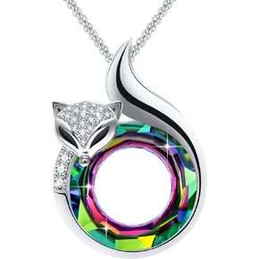 PLATO H Crystal Fox Necklace Cute Head and Tail Anniversary Jewelry for Women Teen Girls Mom Mother's Day Gifts for Her