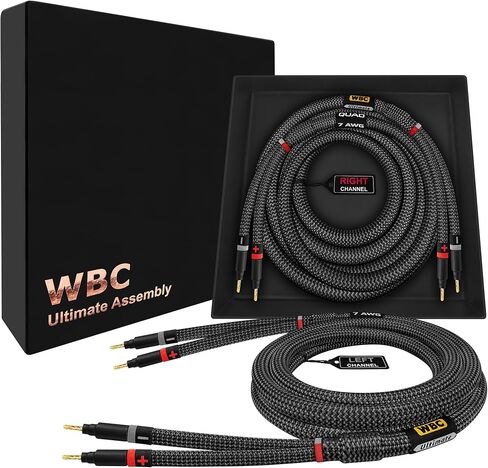 أفضل الكابلات في العالم بطول 6 أقدام - 7 AWG - OFC فائق النقاء - زوج كابل مكبر صوت HiFi فائق الجودة مع سدادات الموز الذهبية Eminence وسترة تويد كربونية in Saudi Arabia