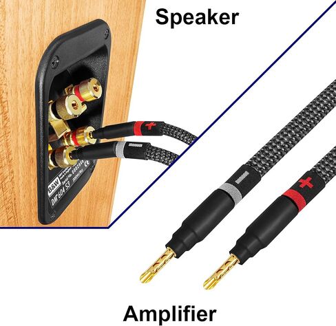 أفضل الكابلات في العالم بطول 6 أقدام - 7 AWG - OFC فائق النقاء - زوج كابل مكبر صوت HiFi فائق الجودة مع سدادات الموز الذهبية Eminence وسترة تويد كربونية in Saudi Arabia