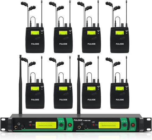 IEM UHF Wireless in Ear Monitor System 2 Channel 8 Bodypacks Monitoring with in Earphone, 2x40 UHF Frequencies, for Stage, Studio and Church, 330Ft Range (8 Bodypack) in Saudi Arabia