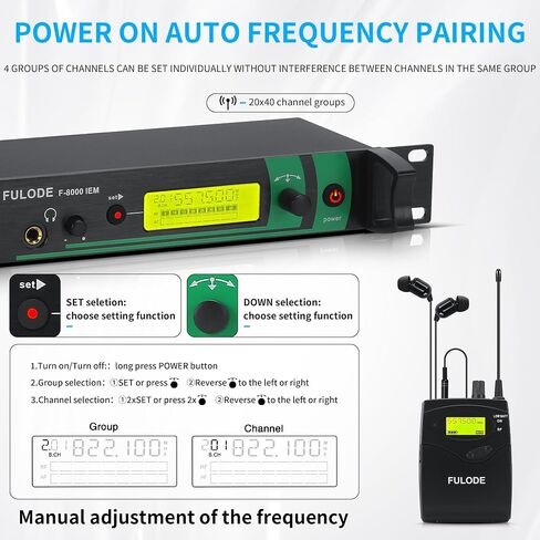 IEM UHF Wireless in Ear Monitor System 2 Channel 8 Bodypacks Monitoring with in Earphone, 2x40 UHF Frequencies, for Stage, Studio and Church, 330Ft Range (8 Bodypack) in Saudi Arabia