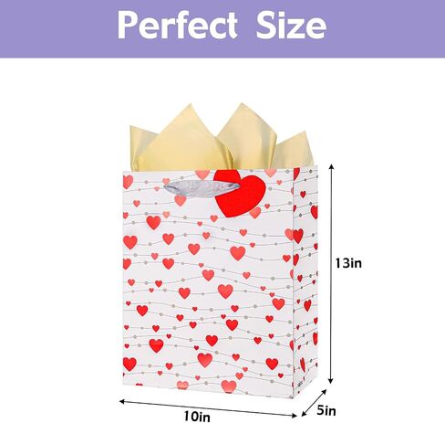 lilymelon 4 Pack 13" Large Gift Bags with Tissue Paper for Valentines Day/Birthday/Mother's day/Father's day and more (Heart) in Saudi Arabia