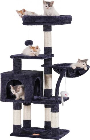 Heybly Cat Tree with Toy, Cat Tower condo for Indoor Cats, Cat House with Padded Plush Perch, Cozy Hammock and Sisal Scratching Posts, Smoky Gray HCT004SG in Kuwait