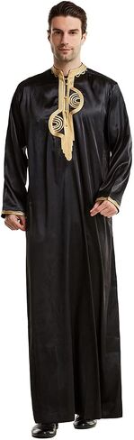 Qianliniuinc Men Abaya Islamic Clothing Dubai - Muslim Dresses Long Sleeve Thobe for Ramadan Arabic Kaftan Embroidery Saud Shirt White L in Saudi Arabia