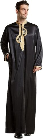 Qianliniuinc Men Abaya Islamic Clothing Dubai - Muslim Dresses Long Sleeve Thobe for Ramadan Arabic Kaftan Embroidery Saud Shirt White L in Saudi Arabia
