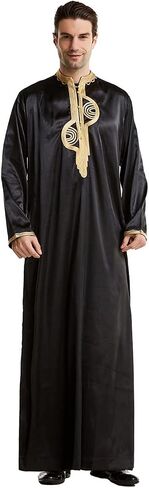 Qianliniuinc Men Abaya Islamic Clothing Dubai - Muslim Dresses Long Sleeve Thobe for Ramadan Arabic Kaftan Embroidery Saud Shirt White L in Saudi Arabia