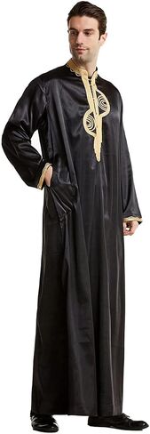 Qianliniuinc Men Abaya Islamic Clothing Dubai - Muslim Dresses Long Sleeve Thobe for Ramadan Arabic Kaftan Embroidery Saud Shirt White L in Saudi Arabia