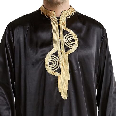 Qianliniuinc Men Abaya Islamic Clothing Dubai - Muslim Dresses Long Sleeve Thobe for Ramadan Arabic Kaftan Embroidery Saud Shirt White L in Saudi Arabia