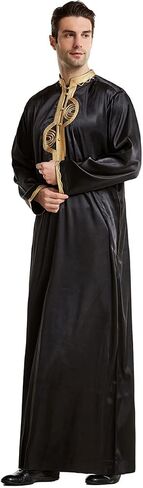 Qianliniuinc Men Abaya Islamic Clothing Dubai - Muslim Dresses Long Sleeve Thobe for Ramadan Arabic Kaftan Embroidery Saud Shirt White L in Saudi Arabia
