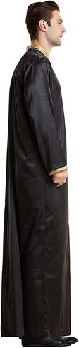 Qianliniuinc Men Abaya Islamic Clothing Dubai - Muslim Dresses Long Sleeve Thobe for Ramadan Arabic Kaftan Embroidery Saud Shirt White L in Saudi Arabia