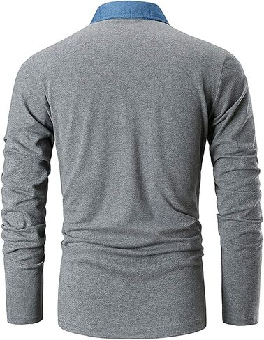 قميص بولو رجالي VHUQGVU بأكمام طويلة من القطن الأساسي مع تي شيرت بجيب in Kuwait