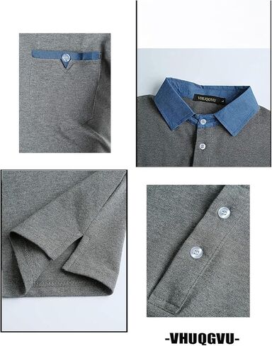 قميص بولو رجالي VHUQGVU بأكمام طويلة من القطن الأساسي مع تي شيرت بجيب in Kuwait