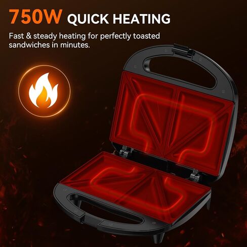 ABS07 Sandwich Maker, 2 Slice Grilled Cheese Maker with Non-stick Flat Plates, Indicator Lights, Cool Touch Handle, Easy to Clean and Store, 750 W in Saudi Arabia