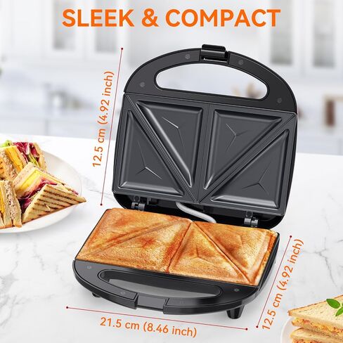 ABS07 Sandwich Maker, 2 Slice Grilled Cheese Maker with Non-stick Flat Plates, Indicator Lights, Cool Touch Handle, Easy to Clean and Store, 750 W in Saudi Arabia