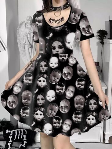 Women's Plus Size Gothic Style Vintage Graphic Dress in Saudi Arabia