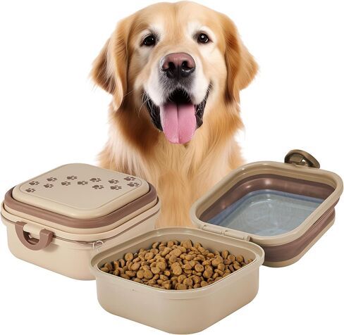 وعاء قابل للطي للحيوانات الأليفة بسعة 30 أونصة مع مقبض حلقي، وعاء طعام ومياه محمول للكلاب، سهل الحمل، أوعية سفر قابلة للطي للكلاب والقطط، مثالية للسفر والمشي والمشي لمسافات طويلة (كاكي) in Kuwait