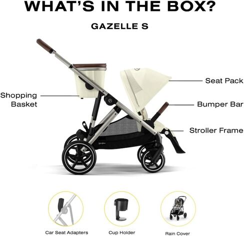 Cybex Gazelle S All-in-One Toddler and Baby Stroller with Over 20 Modular Configurations, Ergonomic Near-Flat Recline, Shopper Basket, and Compact Fold, Moon Black, Black Frame in Saudi Arabia
