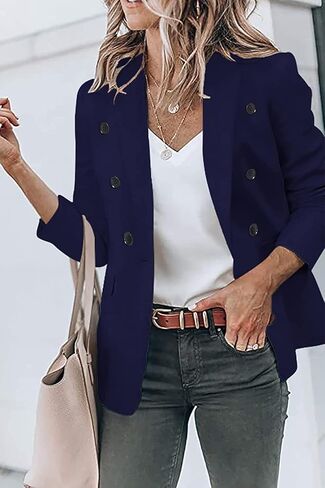 سترة حريمي كاجوال من Beyove بفتحة أمامية مزدوجة الصدر سترة طويلة الأكمام قابلة للتمدد سترات العمل in Kuwait