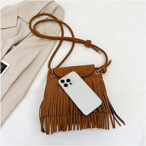 Tekzitfuir Women Fringe Hippie Crossbody Bag Faux Suede Shoulder Bag Hobo Tassel Messenger Bag Boho Purse in Kuwait