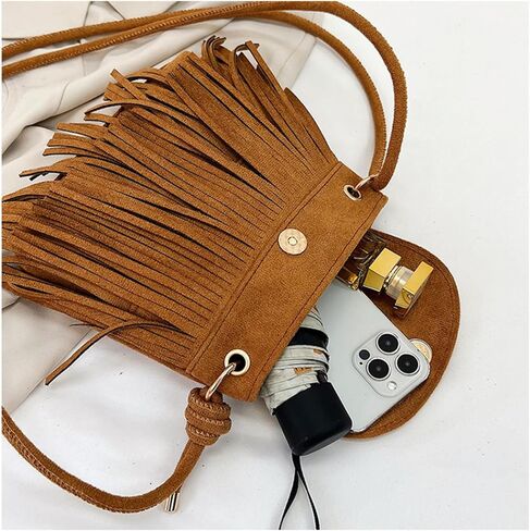 Tekzitfuir Women Fringe Hippie Crossbody Bag Faux Suede Shoulder Bag Hobo Tassel Messenger Bag Boho Purse in Kuwait