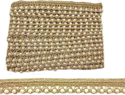 Goelx Moti Lace 9 Mtr / 9.8 Yards Border for Dresses, Sarees, Suits, Blouses, Dupattas, Bags, Art & Craft - Gold in Saudi Arabia