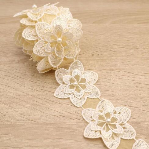 Organza Flower Trim 2 Yards Lace Edge Trim Ribbon, Vintage Edging Trimmings Fabric Embroidered Applique Sewing Craft for Wedding Dress Embellishment DIY Dress Decor, Gowns, Home Decor (Black) in Kuwait