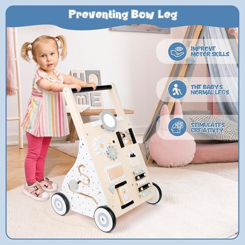 Asweets Wooden Baby Walker Push and Pull Learning Activity Walker Kids’ Activity Toy Multiple Activities Center Develops Motor Skills & Stimulates Creativity(Color) in Kuwait