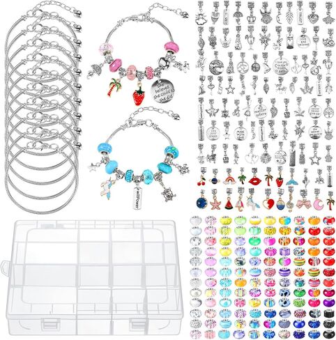 Ferreve 231 Pcs Charm Bracelet Making Kit for Girls Snake Chain European Large Hole Beads Dangle Charm with Plastic Storage Box DIY Jewelry Making Craft Gifts for Teen Girls Women(6.3 Inch) in Saudi Arabia