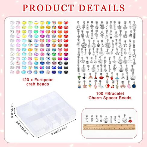 Ferreve 231 Pcs Charm Bracelet Making Kit for Girls Snake Chain European Large Hole Beads Dangle Charm with Plastic Storage Box DIY Jewelry Making Craft Gifts for Teen Girls Women(6.3 Inch) in Saudi Arabia
