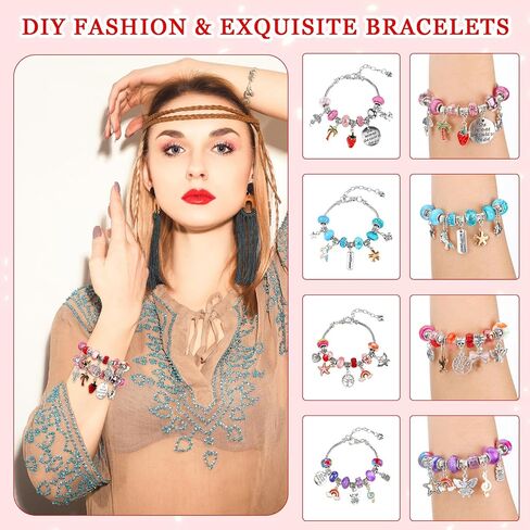 Ferreve 231 Pcs Charm Bracelet Making Kit for Girls Snake Chain European Large Hole Beads Dangle Charm with Plastic Storage Box DIY Jewelry Making Craft Gifts for Teen Girls Women(6.3 Inch) in Saudi Arabia