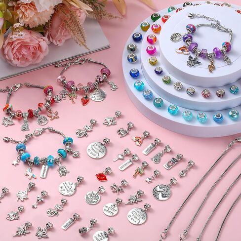 Ferreve 231 Pcs Charm Bracelet Making Kit for Girls Snake Chain European Large Hole Beads Dangle Charm with Plastic Storage Box DIY Jewelry Making Craft Gifts for Teen Girls Women(6.3 Inch) in Saudi Arabia